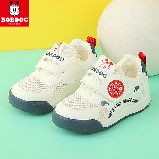 BOBDOG baby boy toddler shoes summer new style 1-3 years old soft-soled non-slip infant shoes single mesh breathable functional shoes 4 585 white blue (single mesh) size 18/shoe inner length 13cm