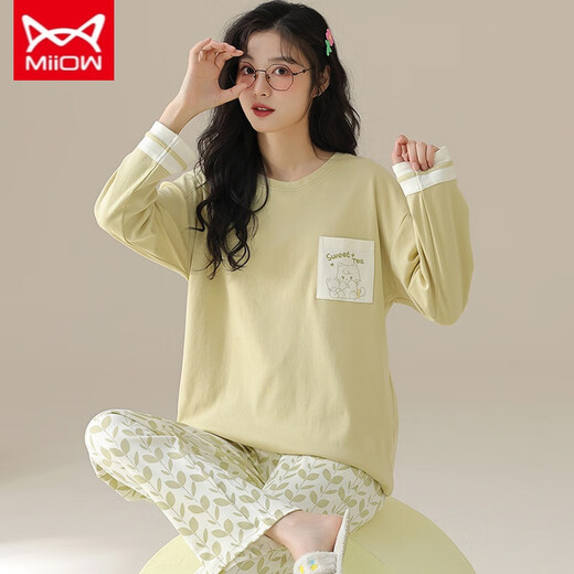 Catman Miiow Pajamas para mujeres Autumn and Winter Pure Cotton Capaluco Munas largas de las mangas largas afuera usa ropa para el hogar de invierno para estudiantes de secundaria oy693l m (adecuado para el peso 80-100 Jin [Jin equivale a 0.5 kg])