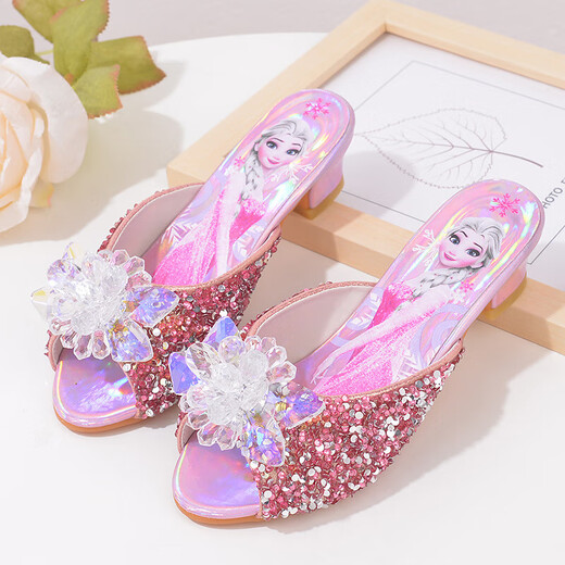 Ye Yu Silver Children's Crystal Slippers Fashionable Children's High Heel Slippers Frozen Princess Elsa A516-3 Silver 29 Inner Length 18cm (size is too small)