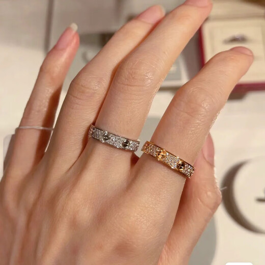 POP 18k gold counter same style au750 narrow version rose gold baby's breath ring for couple, gift ring for wife, girlfriend, wide version rose gold three diamonds, US size 6 (national code 12-13)