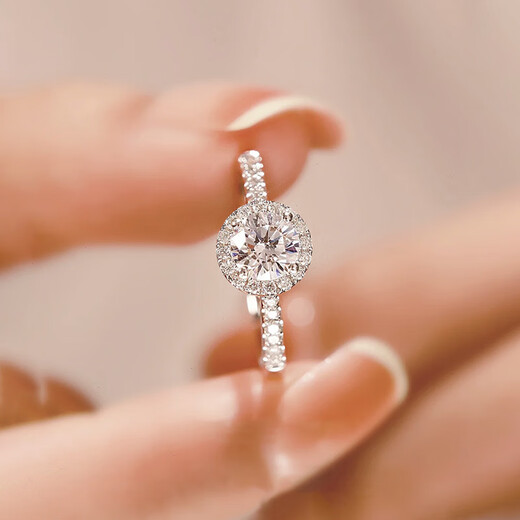 Pt950 Platinum Moissanite Ring Women's One Carat Round Bag Couple Ring Proposal Wedding Diamond Ring for Wife Light Luxury Round Bag Main Diamond 50 Points No. 17