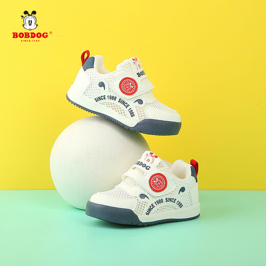 BOBDOG baby boy toddler shoes summer new style 1-3 years old soft-soled non-slip infant shoes single mesh breathable functional shoes 4 585 white blue (single mesh) size 18/shoe inner length 13cm