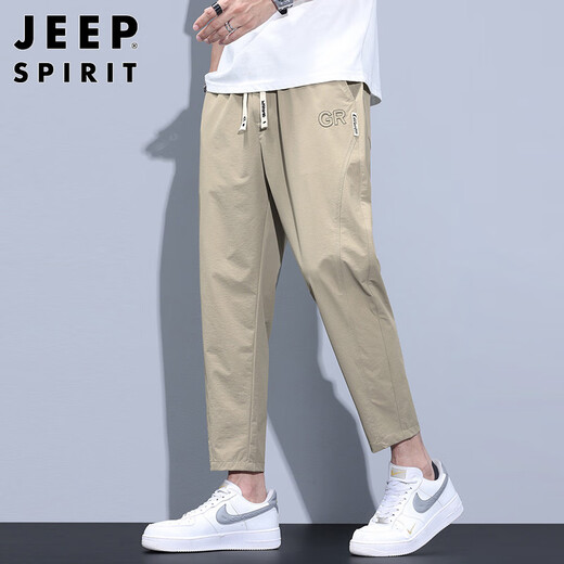 JEEP SPIRIT Jeep casual pants men's summer nine-point thin loose straight pants men's trendy ice silk sports pants