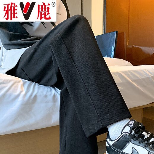 Yalu pants men's spring and autumn thin trendy brand casual pants loose straight wide leg trousers men's black spring and autumn regular high quality L 110-120Jin Jin equals 0.5 kg