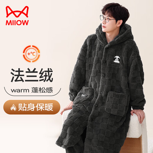 Catman men's pajamas for men winter thickened warm flannel hooded robes home clothes pajamas trousers for men