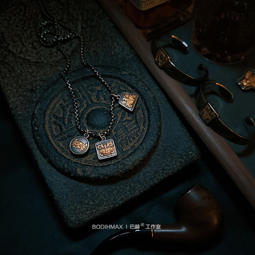 Tanhai Studio National Intangible Cultural Heritage Ancient Iron Jianjin Craft Carved Gold 24K Gold Meteor Iron Taotie Pattern Pendant Pendant Type A