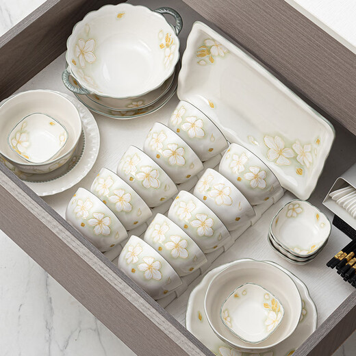 Persson ceramic tableware bowls and plates set home underglaze color bowls, plates, chopsticks and tableware set housewarming gift gold leaf 28-piece set