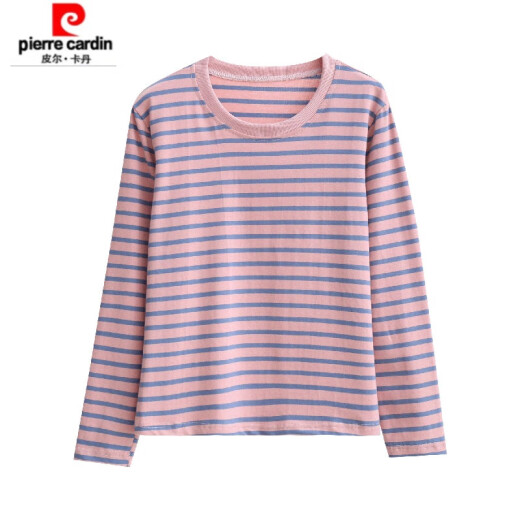 皮尔卡丹（pierre cardin）纯棉大码宽松长袖t恤女打底衫春秋新款中妈妈洋气条纹上衣 826#长袖【粉色】 建议80-100斤 M