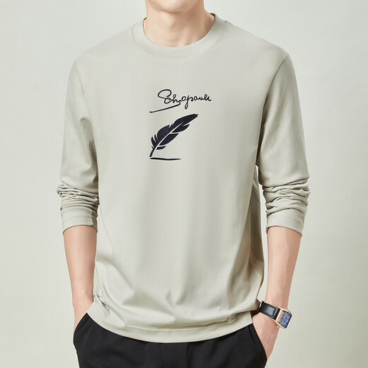 扬玦男士纯棉长袖t恤圆领上衣春秋季新款休闲男装宽松时尚打底衫体恤 6629岩石灰 L /170(建议115-130斤)