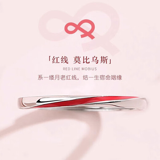 COASZE Möbius intertwined ring couple rings, a pair of light luxury plain rings, adjustable rings, Valentine's Day gift for girlfriend, light luxury style, red line couple ring