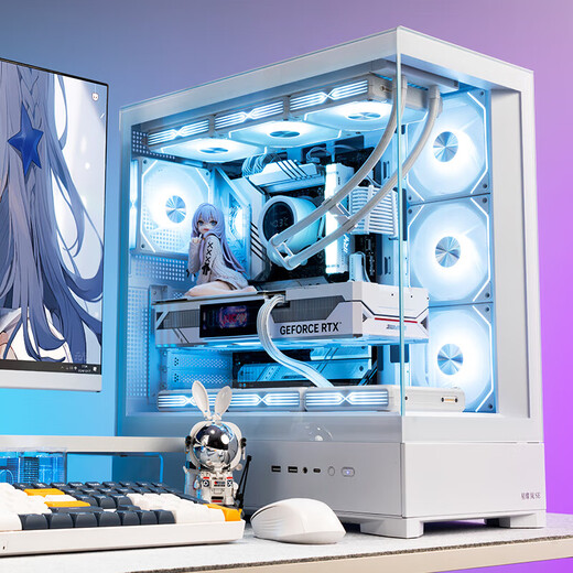 Patriot Star Canlan SE Châssis de chambre avec vue sur la mer Côté panoramique sans colonne Transparent Jeu d'e-sports 360 ​​Ordinateur de bureau refroidi à l'eau Boîtier principal ATX Lan SE Blanc + Ventilateur Aurora Z13 1 Positif 6 Inversé