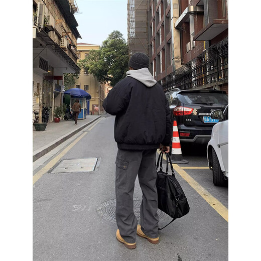 Bo Mingchen jeans men's spring and autumn American retro washed distressed trousers loose straight workwear commuter casual pants men gray L recommended 110-125Jin Jin equals 0.5 kg