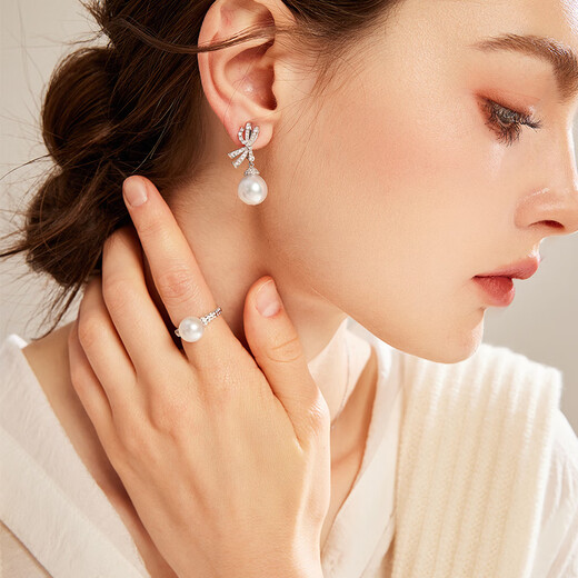 Joyself Australian white pearl ring women's 18K gold natural seawater pearl diamond ring satin luster new Australian white pearl ring (9-10mm)