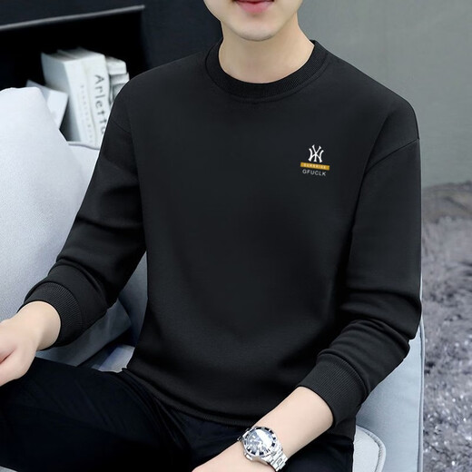 KULUOGE high-end brand sweatshirt men's trendy brand ins round neck bottoming shirt 2025 spring, autumn and winter new loose casual long-sleeved T-shirt white regular L (131-149Jin Jin equals 0.5 kg)