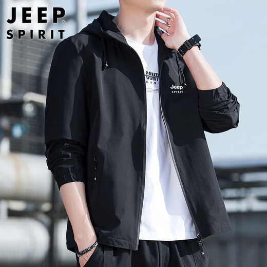 JEEP SPIRIT Jeep Jacket Men's Hooded Autumn and Winter Jacket Men's Casual Men's Tops Black XL