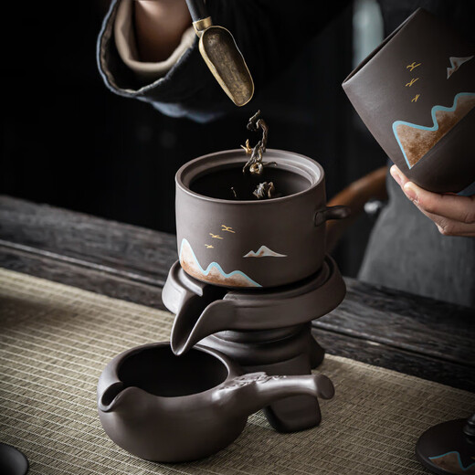 Porcelain Friendship Tea Purple Sand Remote Mountain Automatic Tea Set Gift Box for New Year's Eve Gifts for Elders, Birthday Gifts for Dad, Housewarming Souvenirs