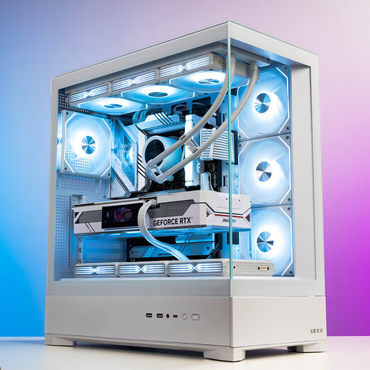 Patriot Star Canlan SE Châssis de chambre avec vue sur la mer Côté panoramique sans colonne Transparent Jeu d'e-sports 360 ​​Ordinateur de bureau refroidi à l'eau Boîtier principal ATX Lan SE Blanc + Ventilateur Aurora Z13 1 Positif 6 Inversé