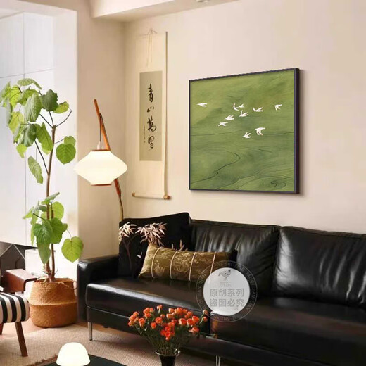 
Sense paintings, fresh Nordic style living room hanging paintings, TV background wall, desktop, tableware, high-end green restaurant decoration paintings, G3893 30*30 texture oil canvas ps black frame