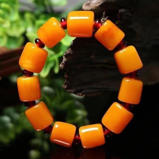 Hunter Natural Chicken Fat Yellow Men's Beeswax Bracelet Old Beeswax Raw Stone Amber Women's Bucket Beads Old-Type Bead Bracelet Style 2 (Men's Buddha Head) 18mm