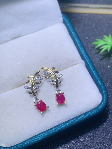 Shilian natural tanzanite branch and leaf earrings earrings s925 sterling silver oval 4*5 empty gold and silver two-color novel and unique