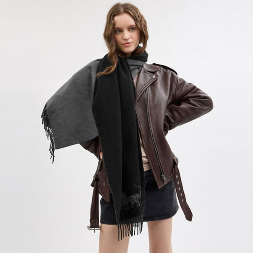COACH Valentine's Day Outlet Men's and Women's Carriage Pattern Reversible Large Size Long Scarf Gift Black