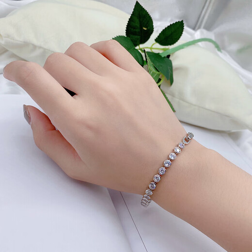 Guanpu Pavilion Fat Donglai same style pt950 platinum moissanite bracelet PT950 full diamond tennis 30 minutes fashionable diamond-encrusted hand PT950 steel seal 15cm