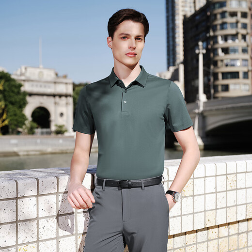 Youngor short-sleeved POLO shirt men's lapel machine washable mulberry silk shape-protective collar blended fabric soft and comfortable 2025 style dark gray VSZS533111CCA M (recommended 120-135Jin Jin equals 0.5 kg)