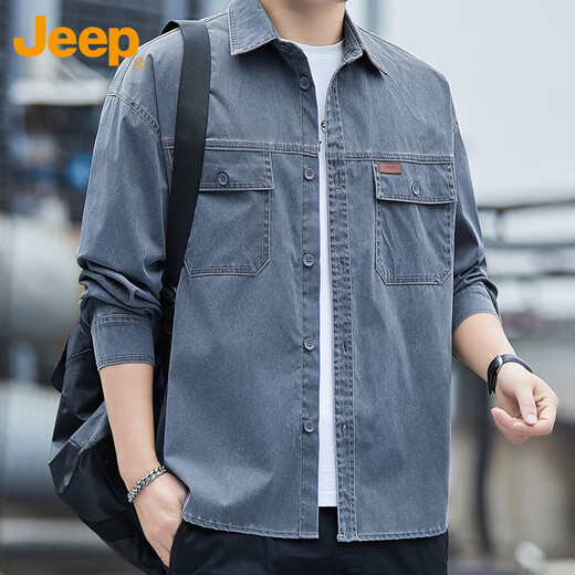 JEEP Jeep shirt men's long-sleeved autumn and winter casual loose jacket work wear trendy shirt men's dark gray 2XL