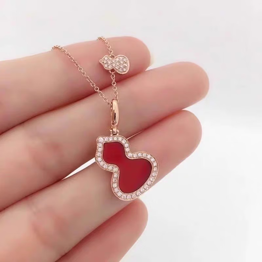 ZHIO star same style double gourd necklace for women 18k gold Fulu red agate white fritillary green agate pendant clavicle chain medium rose gold red agate