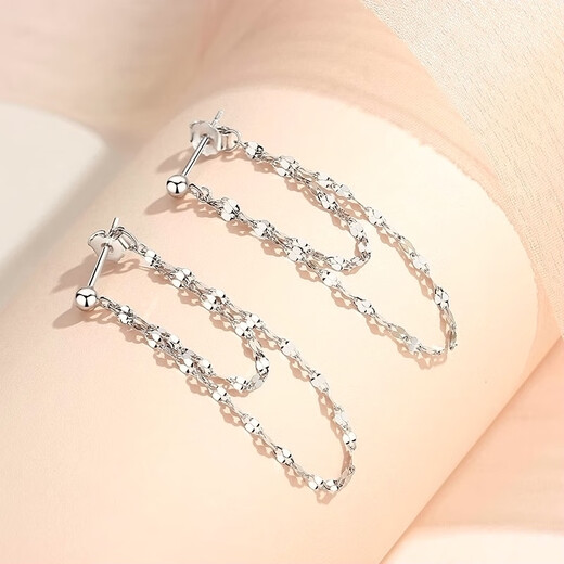 Guanpuge Fat Donglai same style pt950 platinum ear wire PT950 lip chain earrings for women ins long chain Korean design white