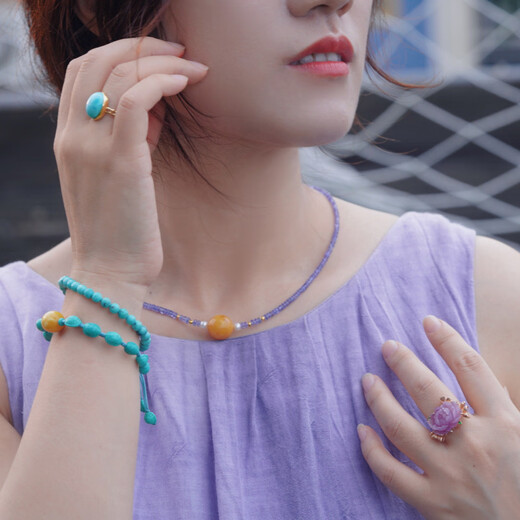 Canxian Natural Tanzanite Plate Jewelry Stone Clavicle Chain Fantasy Amethyst Pendant Beeswax Pearl Stacking Necklace Gift for Women 1# Tanzanite Beeswax Clavicle Chain