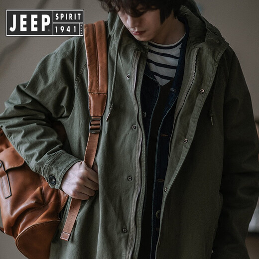 JEEP SPIRIT American retro M51 military green windbreaker fishtail parka hooded coat Ami khaki mid-length coat spring, autumn and winter dark military green in stock regular XL