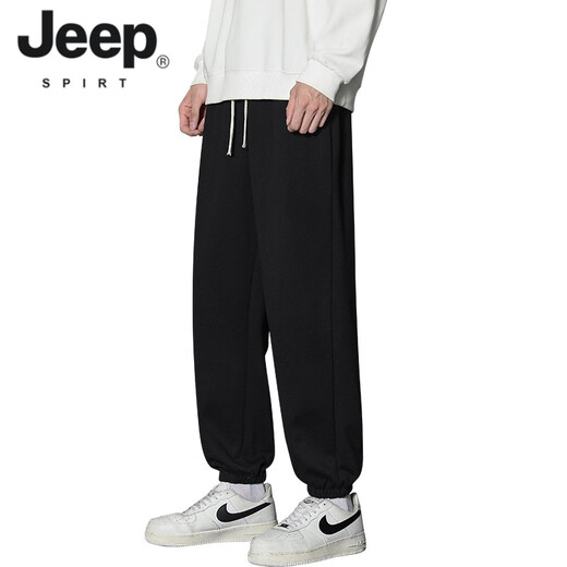 JEEP SPIRIT2025春秋季新款潮牌宽松直筒阔腿卫裤男款运动休闲百搭长裤子男 长款 826 黑色 (90-115) M