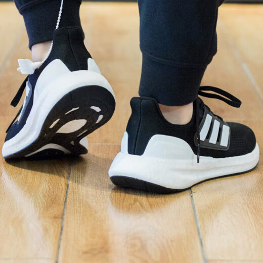 Adidas running shoes men's shoes 2025 summer PUREBOOST 23 shock absorbing sneakers lightweight breathable low top casual shoes IF4839 black and white 41