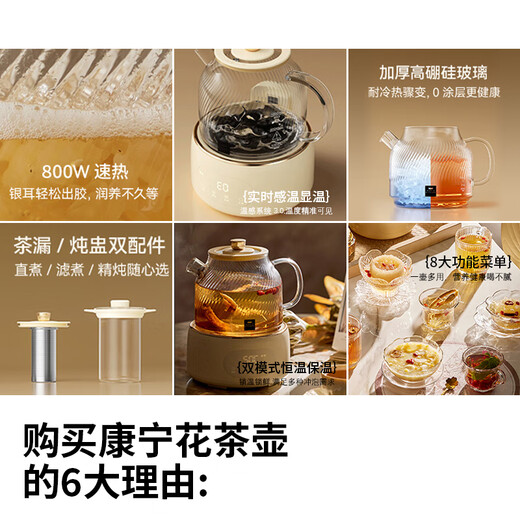 World KitchenAmerican Corning all-glass health kettle thermostatic kettle tea kettle tea kettle 1L office flower tea kettle kettle electric kettle kettle (tea leakage stewing cup upgrade)