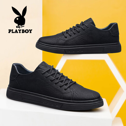 Playboy shoes men's shoes 2025 autumn and winter new style genuine leather cowhide casual leather shoes men's business casual sneakers black X82185 41
