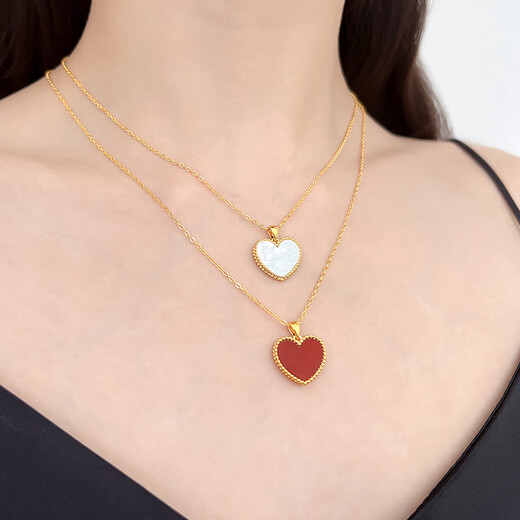 Junbu 18K gold pendant love red agate pendant au750 gold necklace women's clavicle chain 18K rose gold (single pendant) 20mm red agate
