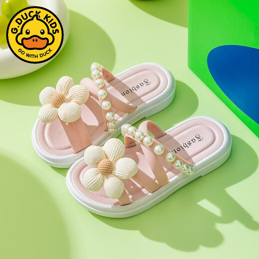 G.duck cute children's slippers summer new style girls super cute soft bottom indoor non-slip beach vacation baby wear-resistant slippers bear diamond disc - pink 30-31 size, suitable for feet 18cm long
