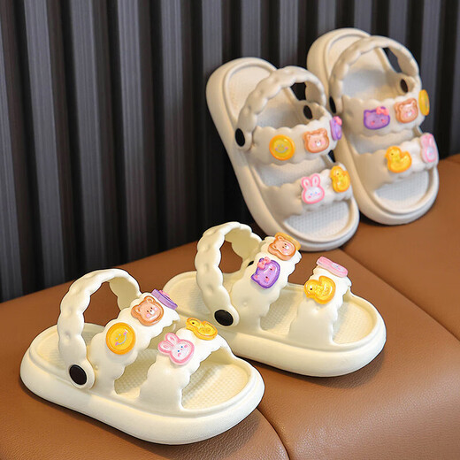 Children's sandals, girls' summer new soft-soled non-slip beach shoes for boys and babies, cute cartoon bear sandals, pink, size 34-35