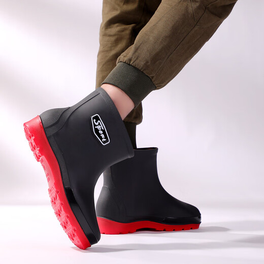 Hui Lijun feste Samt-Regenstiefel, modische einteilige verdickte Herren-Regenstiefel, Herbst- und Winterarbeit im Freien, verschleißfeste rutschfeste Gummischuhe für Herren WZ698, kurze Röhre, schwarze Plane, Standard 44, hohe Qualität
