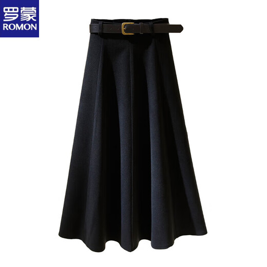 ROMON Black Woolen Skirt Women's High Waist 2025 Autumn and Winter New Loose Slim Versatile Mid-Length A-Line Skirt Black Short Style Below 160 M