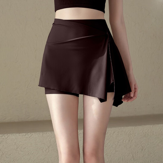 LULUUVTTOH sports shorts women's two-piece anti-exposure running fitness Pilates tennis badminton yoga skirt pants for women almond color true two-piece shorts + hip-covering skirt M