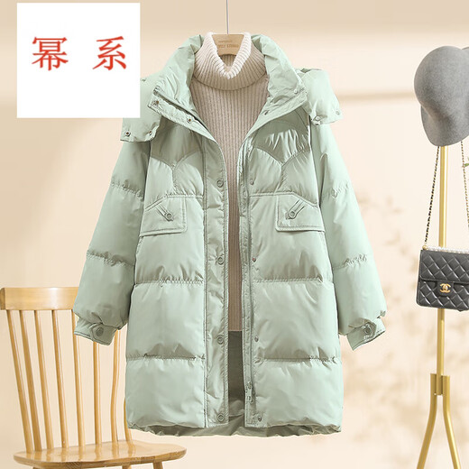 Power Brand White Goose Down Down Jacket Women's Mid-Length 2025 New Korean Version Removable Hat Women's Thickened Warm Jacket Off-White (Goose Down) S 90-120Jin Jin is equal to 0.5 kg