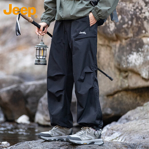 Jeep (JEEP) overalls men's autumn and winter casual pants paratrooper pants sports outdoor trousers men's pants black L