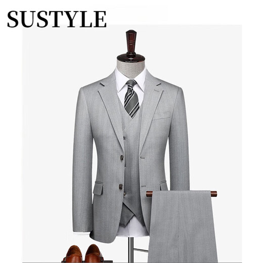 SUSTYLE high-end luxury men's suit men's suit business casual suit slim groom wedding dress three-piece suit beige XL