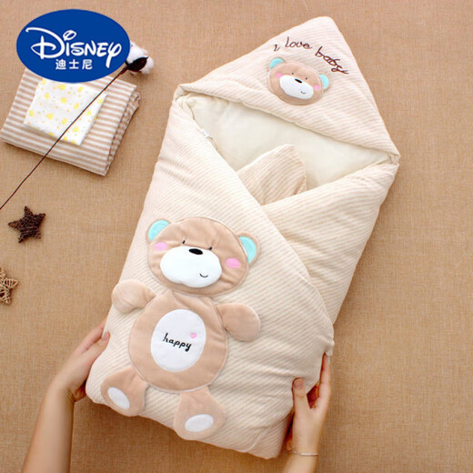 Disney (Disney) autumn and winter baby quilted quilt, newborn pure cotton quilt, baby outing blanket, newborn baby quilt supplies, Happy Bear (thick, quilted version) 0*0