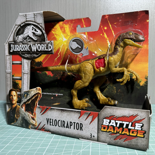 Mattel初代经典美泰战损迅猛龙侏罗纪世界玩具收藏声效中棘翼龙三角鼻龙 初代战损迅猛龙布鲁(小)