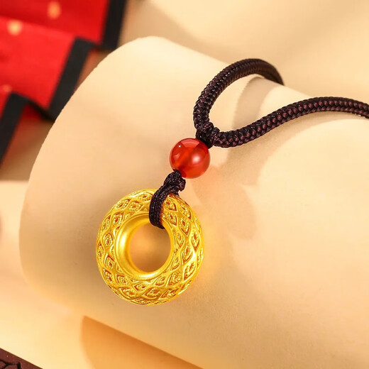 Only double safety buckle gold pendant 999 pure gold hollow ancient round buckle pendant for girlfriend birthday gift sold by the gram pure gold pendant (gold about 1.05 grams) braided rope/