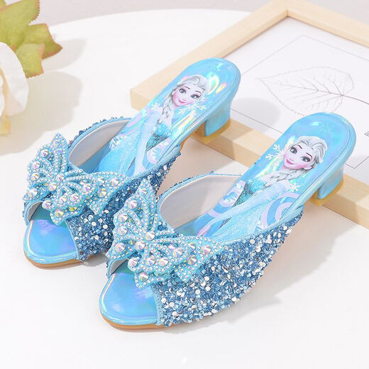 Ye Yu Silver Children's Crystal Slippers Fashionable Children's High Heel Slippers Frozen Princess Elsa A516-3 Silver 29 Inner Length 18cm (size is too small)