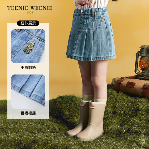 Teenie Weenie Kids Bear Children's Clothes Summer Girls' Pleated Denim Skirts Blue 120 cm